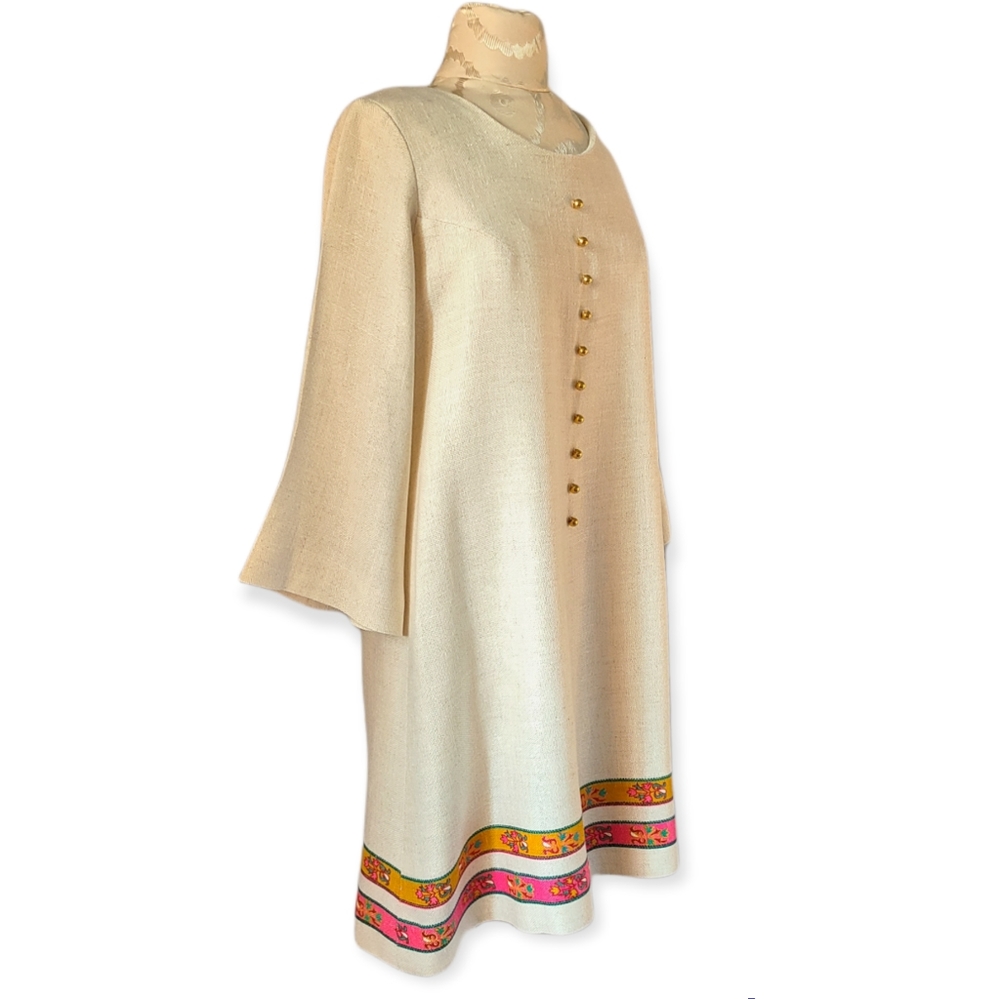 Vintage 60s Mod Linen Shift Dress Saks Fifth Avenue